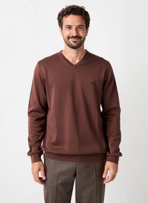 Pull col v manches longues marron CAMBRIDGE homme
