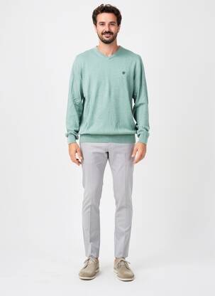 Pull col v manches longues vert CAMBRIDGE homme