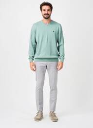 Pull col v manches longues vert CAMBRIDGE homme