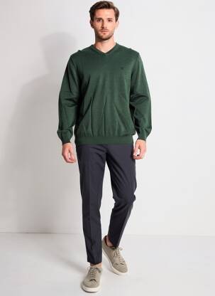 Pull col v manches longues vert fonce CAMBRIDGE homme