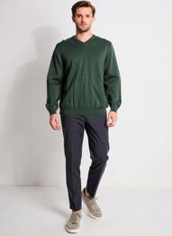 Pull col v manches longues vert fonce CAMBRIDGE homme