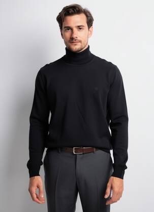 Pull col roulé stretch manches longues noir CAMBRIDGE homme