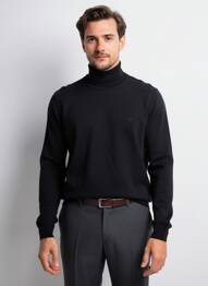 Pull col roulé stretch manches longues noir CAMBRIDGE homme