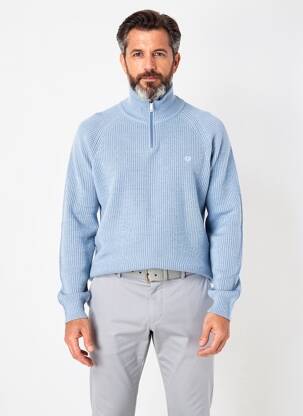 Pull tissage chiné manches longues bleu CAMBRIDGE homme