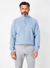 Pull tissage chiné manches longues bleu CAMBRIDGE homme