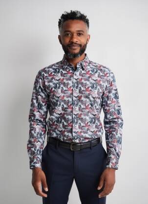 Chemise manches longues imprimé fantaisie noir CAMBRIDGE homme