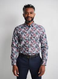 Chemise manches longues imprimé fantaisie noir CAMBRIDGE homme