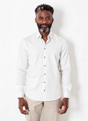 Chemise manches longues imprimé fantaisie beige CAMBRIDGE homme