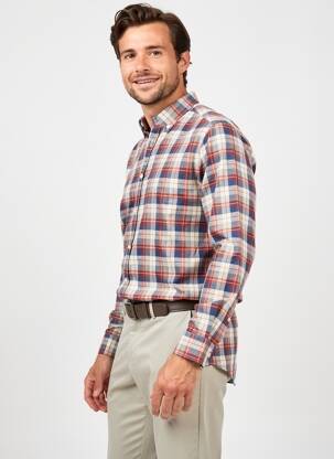 Chemise manches longues imprimé écossais orange CAMBRIDGE homme