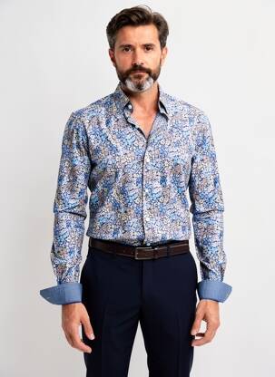 Chemise manches longues imprimé fleurs bleu CAMBRIDGE homme