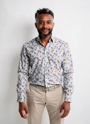 Chemise manches longues imprimé fleurs bleu CAMBRIDGE homme