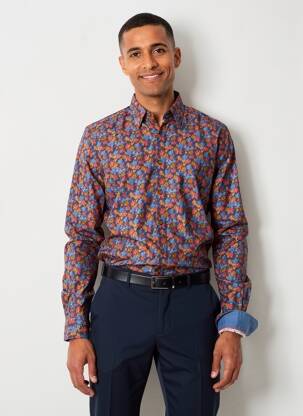Chemise manches longues imprimé fleurs bleu CAMBRIDGE homme