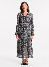 Robe longue imprimé fantaisie manches longues noir JULIE GUERLANDE femme