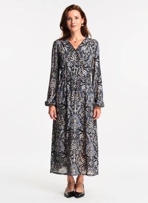 Robe longue imprimé fantaisie manches longues noir JULIE GUERLANDE femme