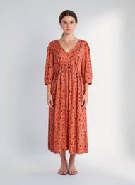 Robe mi-longue manches 3/4 manches 3/4 orange WHITE STUFF femme