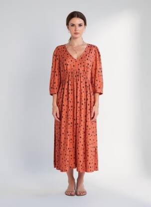 Robe mi-longue manches 3/4 manches 3/4 orange WHITE STUFF femme