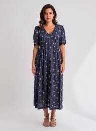 Robe mi-longue imprimé fantaisie manches courtes bleu WHITE STUFF femme