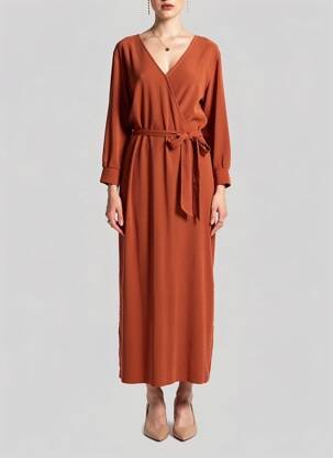Robe longue manches longues manches longues orange GARCIA femme