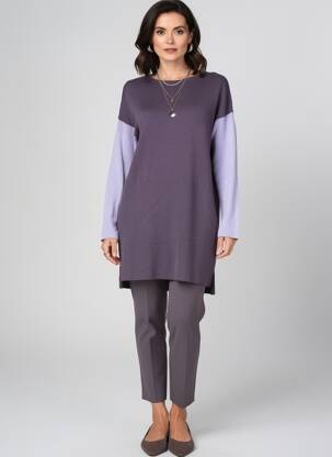 Pull tunique col rond manches longues violet WHITE STUFF femme