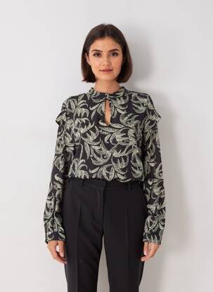 Top imprimé fantaisie manches longues noir FREEMAN T.PORTER femme