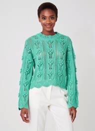 Pull maille ajourée manches longues vert MÊME ROAD femme