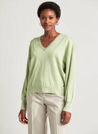 Pull col v manches longues vert GARCIA femme