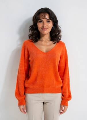 Pull coupe droite manches longues orange GARCIA femme