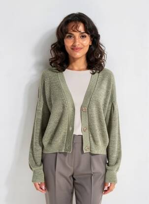 Gilet manches longues fermeture boutonnée sur le devant vert GARCIA femme