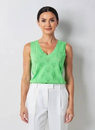 Top coupe cintrée sans manche vert GARCIA femme
