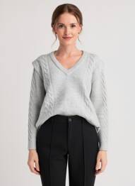 Pull col v manches longues gris GARCIA femme