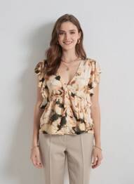 Top imprimé fantaisie manches courtes beige LE TEMPS DES CERISES femme