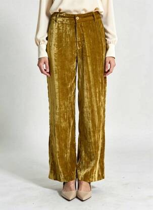 Pantalon large fermeture zippée sous rabat boutonné taille normale jaune MÊME ROAD femme