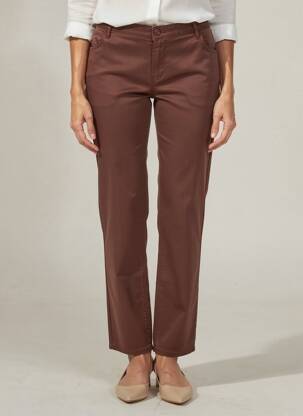 Pantalon slim tissage popeline taille normale marron KANOPE femme