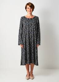 Robe mi-longue imprimé fantaisie manches longues noir GUY DUBOUIS femme