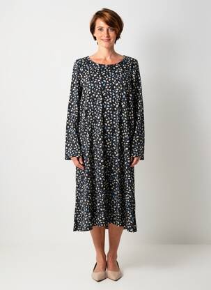 Robe mi-longue imprimé fantaisie manches longues noir GUY DUBOUIS femme