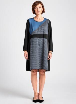Robe mi-longue imprimé fantaisie manches longues noir GUY DUBOUIS femme
