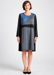 Robe mi-longue imprimé fantaisie manches longues noir GUY DUBOUIS femme