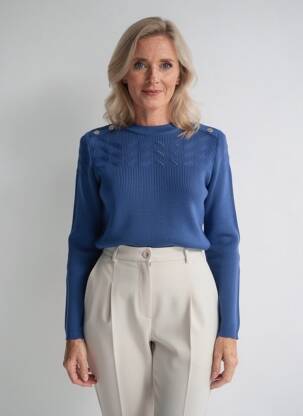Pull maille ajourée manches longues bleu ELEANE femme
