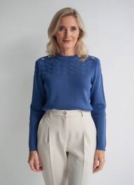 Pull maille ajourée manches longues bleu ELEANE femme