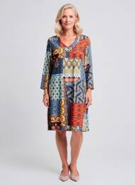 Robe mi-longue manches longues manches longues bleu GEVANA femme