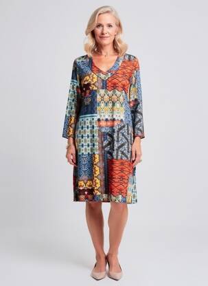 Robe mi-longue manches longues manches longues bleu GEVANA femme