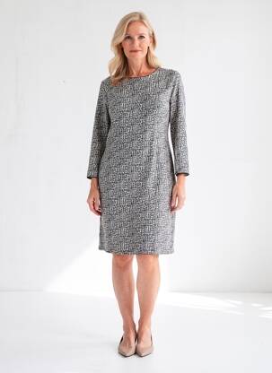 Robe mi-longue imprimé fantaisie manches longues noir GEVANA femme