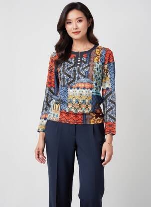 Pull coupe cintrée manches longues bleu GEVANA femme