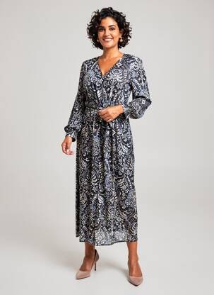 Robe longue manches longues manches longues noir JULIE GUERLANDE femme