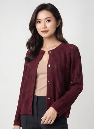 Gilet manches longues col rond rouge JULIE GUERLANDE femme