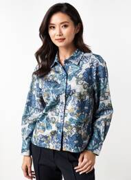 Chemisier imprimé fleurs manches longues bleu GRIFFON femme