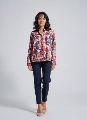 Chemisier col mao manches longues rouge AGATHE & LOUISE femme