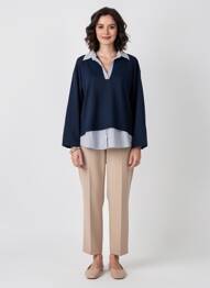Tunique manches longues col chemisier bleu SEASON femme