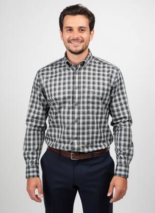 Chemise manches longues imprimé écossais bleu JUPITER homme