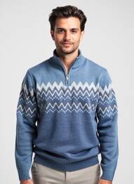 Pull stretch manches longues bleu CAMBRIDGE homme